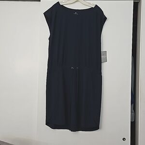 Athleta Perfect Petal cinched waist dress in dark blue, Size 16